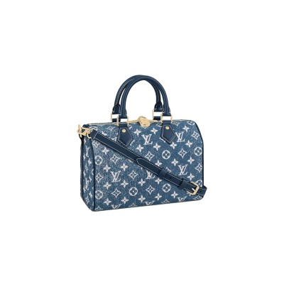 LOUIS VUITTON DENIM MONOGRAM JACQUARD SPEEDY BANDOULIERE 25 BLEU M59609 (25*19*15cm)